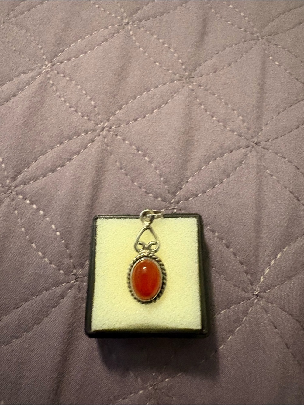 Sterling Silver Red Coral Oval Pendant - Unbranded